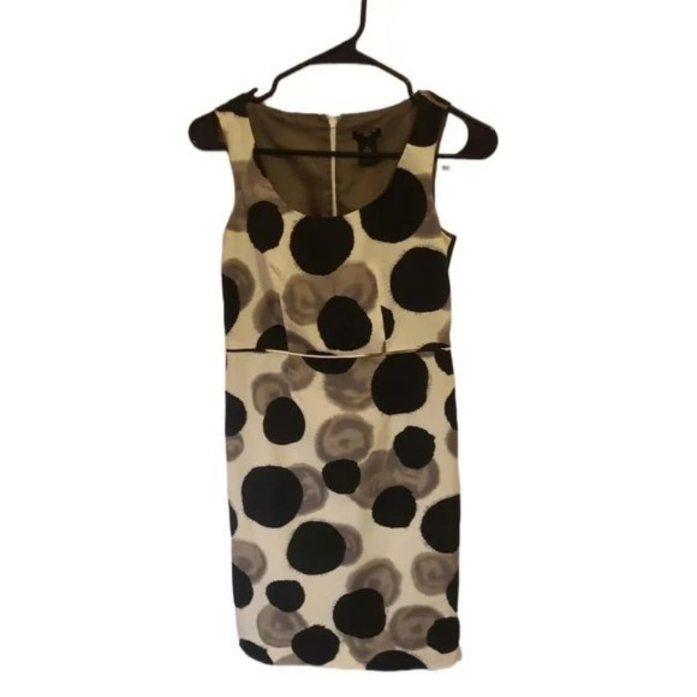 Ann Taylor Sheath Dress 0P White, grey and black absract floral print EUC